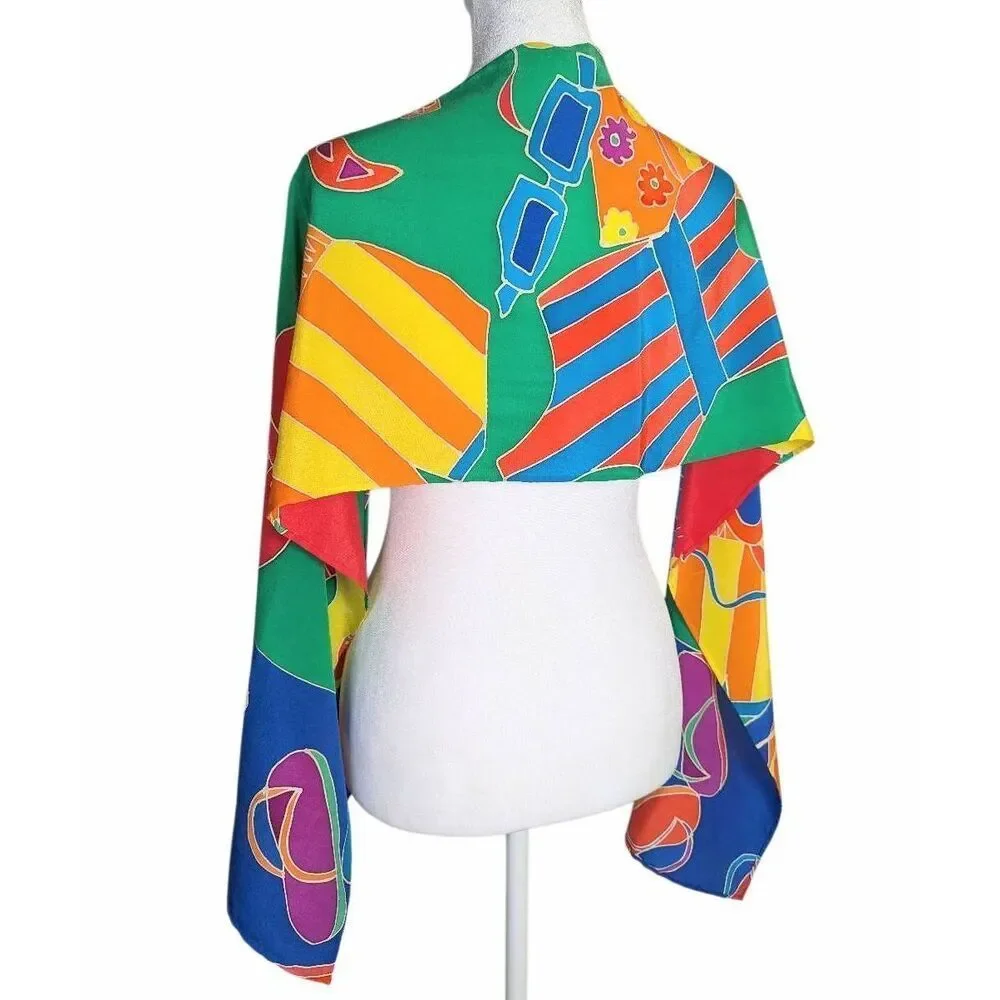 Vintage Silk scarf wrap multicolor summer swimsuit flip flop theme